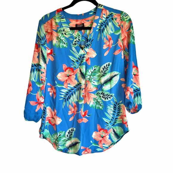 Jones New York Women's Blue Lagoon Multi Printed Chiffon Tunic Top Size XS NWT - Picture 8 of 15